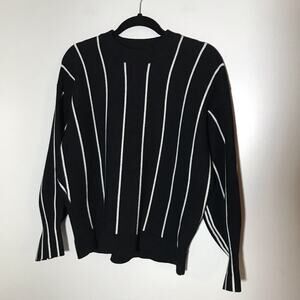 All Row Anthropologie black white balloon sleeve pin striped sweater crewneck M